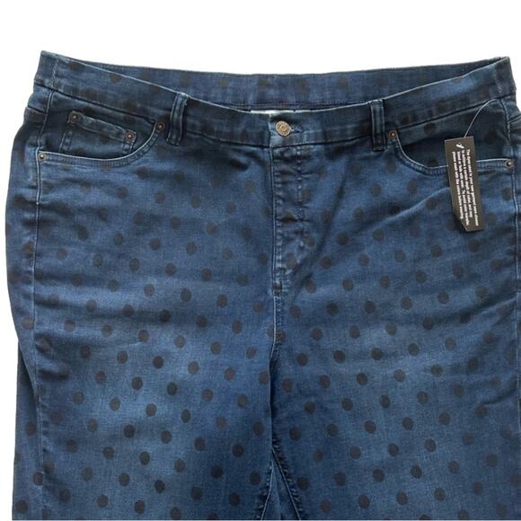 Denim&Co Jeans Blue Black Polka Dots Pull On Denim Jeans Plus Size 22W NEW - Picture 3 of 10